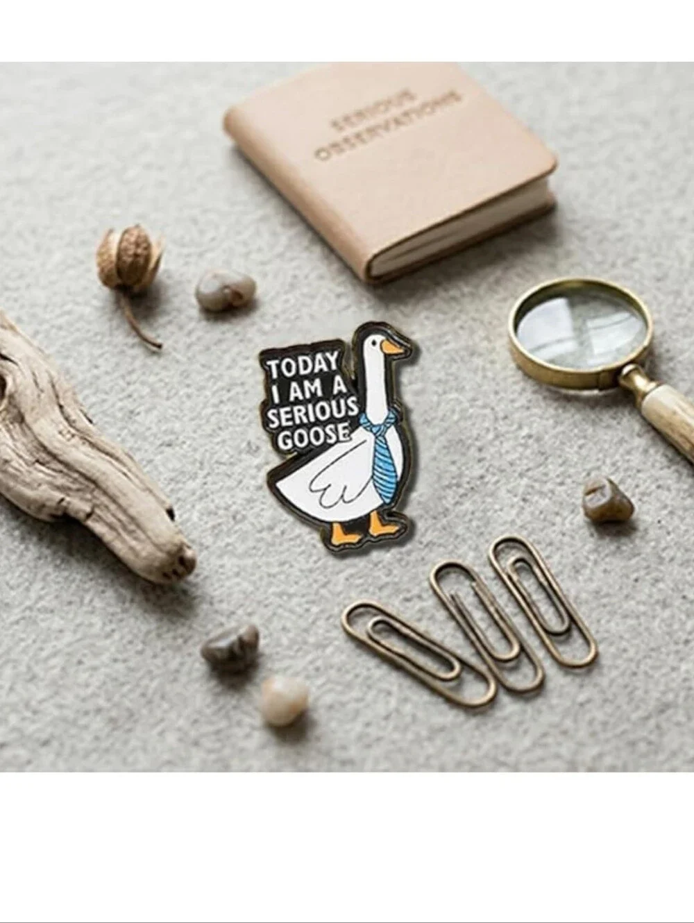 Novelty Goose Enamel Pin - White Goose with Blue Tie
